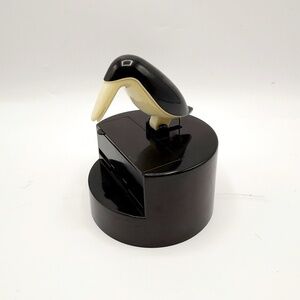 Black Vtg Penguin Bird Toothpick Dispenser‎ Holder Mechanical Plastic Novelty